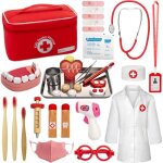 Malette docteur enfant mdecin jouet bois avec stthoscope thermomtre seringue blouse de docteur et ...