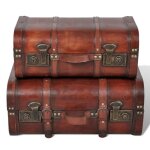Malle de rangement - coffre de jardin vintage en bois marron - lot de 2