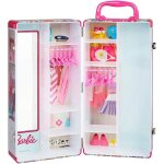 Mallette armoire barbie - klein - pour vtements et accessoires de poupes - rose et multicolore