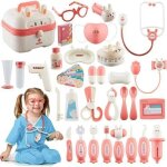 Mallette de docteur pour enfants jouet de dentiste avec piq�res st�thoscope 41 pi�ces rose pour les enfants ...