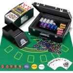 Mallette de poker - costway - 300 jetons + 2 jeux de 54 cartes + 5 d�s + 3 dealer croupiers et m�langeur ...