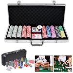 Mallette de poker texas holdem 500 jetons aufun en aluminium argent avec 2 jeux de 54 cartes