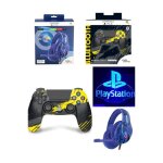 Manette ps4 playstation rocket ride bluetooth jaune noire + casque gamer pro - h3 camouflage bleu playstation ...