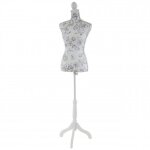 Mannequin de couture de tailleur buste torse fminin t222 - fibre de verre - motif blanc  fleurs