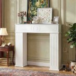 Manteau de chemin�e d�coratif - 107x19x100cm - 4 compartiments de rangement - gain de place - mdf blanc ...