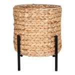 Maori - cache - pot tress� en jacinthe deau naturelle support en m�tal noir