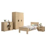 Marco - chambre enfant compl�te lit 90x200cm chevet armoire 3p et commode aspect ch�ne