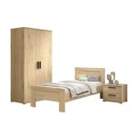 Marco - chambre enfant lit 90x200cm + chevet + armoire 2 portes aspect ch�ne