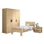 Marco - chambre enfant lit 90x200cm + chevet + armoire 3 portes aspect ch�ne clair