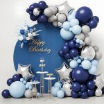 Margaux lonnberg - arc de ballons danniversaire de 153 pi�ces. ballons bleus argent�s et gris id�al pour ...