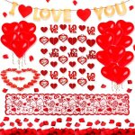 Margaux lonnberg - decoration saint valentin ballons coeur petale de rose rouge bougie coeur guirlande ...