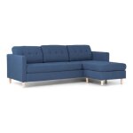 Marino sofa canap� avec chaise longue r�versible � droite ou � gauche en tissu bleu avec pieds en bois. ...