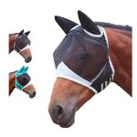 Masque anti - mouches cheval avec oreilles - maille respirante anti - insectes anti - taons - noir