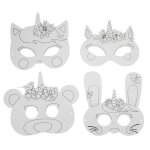 Masque enfant en carte forte prdessine licorne 4 pices