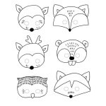 Masques � colorier - for�t - lot de 6 - animaux renard cerf hibou raton laveur castor