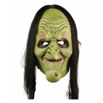 Masque de sorcire des marais - halloween - effrayant en latex avec cheveux - vert et noir