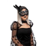 Masque tissu dentelle et plume adulte noir Masque tissu dentelle et plume adulte noir