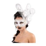 Masque vnitien plumes glitter plastique adulte blanc