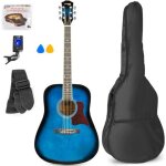 Guitare acoustique adulte dbutant max solojam - bleue - cordes en acier - sac de transport - mdiators ...