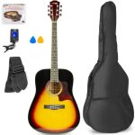 Guitare acoustique max solojam - sunburst - cordes en acier - starter pack complet