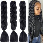 M�ches � tresser jumbo - estampille - 24 pouces - pr� - tir� - texture yaki - noir - r�utilisable - sans ...