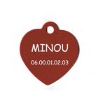 Medaille gravee pour chat ou chien modele petit coeur - rouge