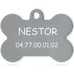 Medaille gravee pour chien petit modele os nunune - argent