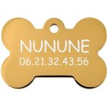 Medaille gravee pour chien petit modele os nunune - or Medaille gravee pour chien petit modele os nunune - or