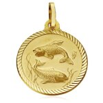 Mdaille pendentif 18k signe astrologique or poissons 20mm. assige sculpt signe du zodiaque - enregistremen ...