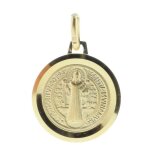 M�daille ronde de saint benoit - plaqu� or - 16mm - protection contre les forces du mal