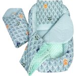 Medi partners 5 �l�ments cocon de b�b� 100x60x15cm 100% coton r�ducteur de lit b�b� (for�t et minky mint) ...