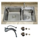 Meje �vier de cuisine inox double bac 78 x 43 x 215 cm avec trou pour robinet