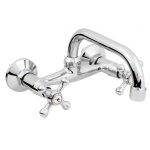Robinet mural - chromé - 20cm - laiton - style rétro - 2 trous Robinet mural - chromé - 20cm - laiton - style rétro - 2 trous