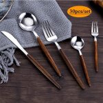 M�nag�re 30 pi�ces - annefly - acier inoxydable - manche en bois - r�sistante � la rouille - pour 6 personnes ...