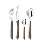 M�nag�re 24 pi�ces amefa �clat nature ? manches effet bois fonc� d�cor v�g�tal