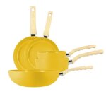 Set de 5 pieces colorama safran - poeles / casseroles / wok - en aluminium - revetement antiadhesif en ... Set de 5 pieces colorama safran - poeles / casseroles / wok - en aluminium - revetement antiadhesif en ...