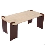 Menzzo table basse au design art d�co cezanne 60x120cm effet travertin beige et bois fonc�