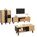 Merax ensemble meuble de salon - 3 pi�ces - meuble tv - table basse - buffet de salon - bois naturel ...