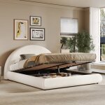 Merax lit double 180x200 cm avec coffre rangement hydraulique en velours boucl� blanc