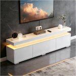 Merax meuble tv bas led avec 3 portes brillant blanc 150 x 35 x 43 cm pour t�l�viseurs de 55 � 65 pouces ...