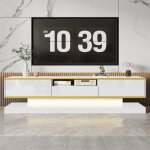 Merax meuble tv moderne avec led multicolore 3 tiroirs 180 x 38 x 45 cm - blanc brillant