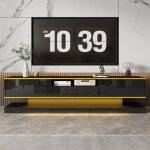 Merax meuble tv moderne avec led multicolore 3 tiroirs 180 x 38 x 45 cm - noir brillant