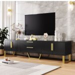 Merax meuble tv noir haut - brillant - avec 4 portes 2 tiroirs design sculpt� et pieds dor�s 170 x 40 ...