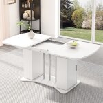 Table � manger extensible blanche - merax - avec 2 armoires - pieds m�tal argent� - pour 4 � 6 personnes ...