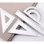 Kit de g�om�trie - m�tal - 4 pi�ces - r�gle 15cm - rapporteur 180� - �querres 30� / 60� et 45� / 90�