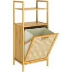 Casaria meuble en bambou 2 en 1 avec tagres panier  linge intgr 36l meuble de rangement salle de ...