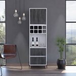 Meuble bar 1 porte 2 tiroirs 50x38x175 cm blanc et gris fonc� - pimly