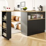 Meuble bar 90 � 120x45x100 cm rotatif 360 degr�s avec rangements et porte coulissante en verre noir