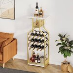 Meuble de bar casier � vin avec �tag�re imitation bois jusqu� 12 bouteilles 4 verres � vin 112 cm or