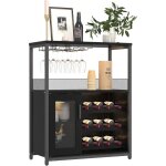 Meuble de bar casier � vin r�glable � 3 niveaux buffet avec porte - bouteilles �tag�res amovibles 69x35x92 ...